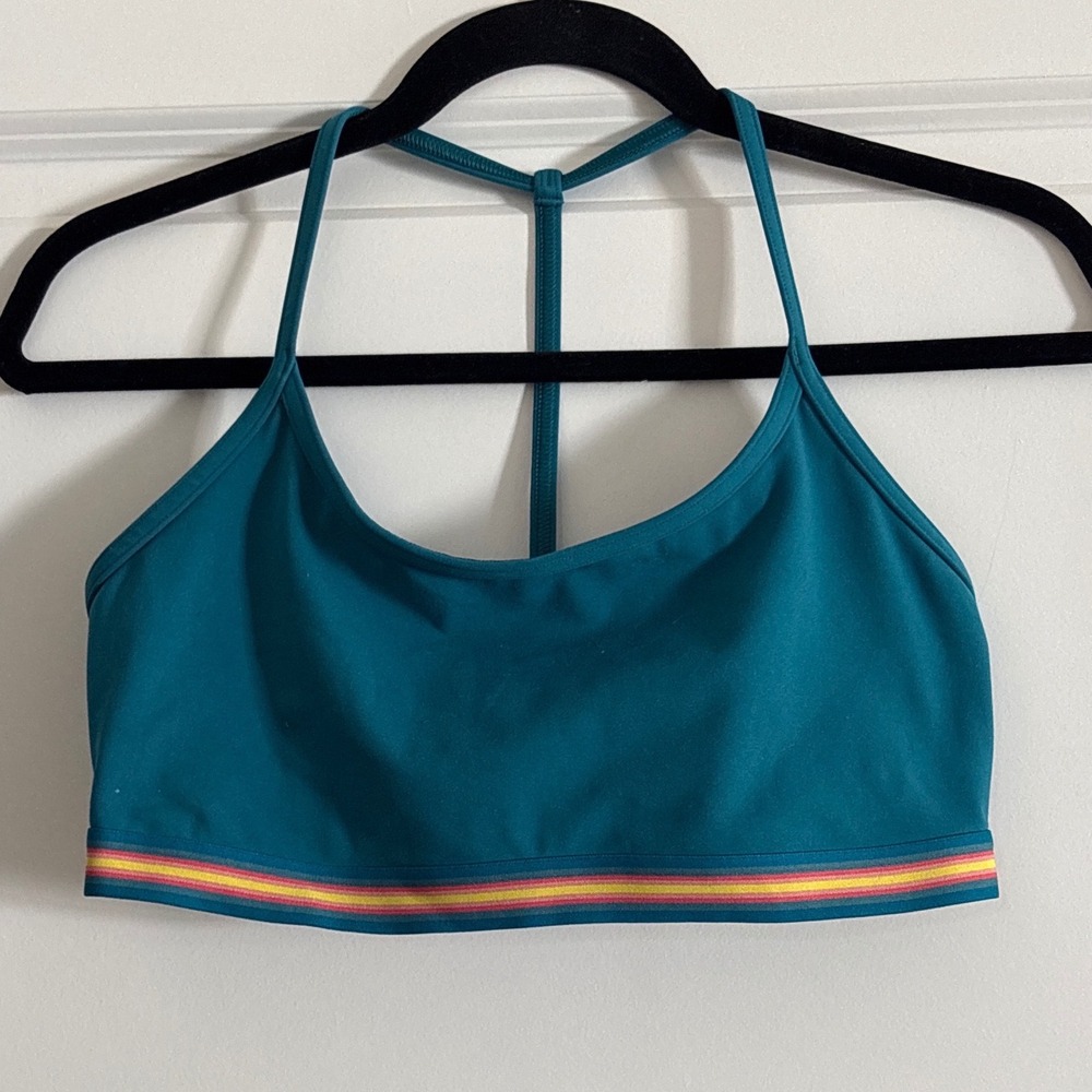 Spiritual Gangster Teal T-Back Novelty Bra Striped Band Medium - Picture 3 of 6